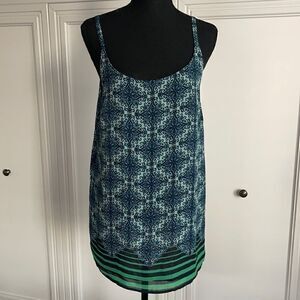 ‎CAbi Navy and Green Border Stripe Long Cami